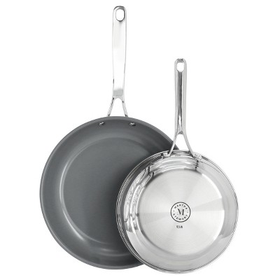 Martha Stewart Delaroux 2 Piece 12in and 9.5in Stainless Steel Ceramic Nonstick Frying Pan Set in Grey