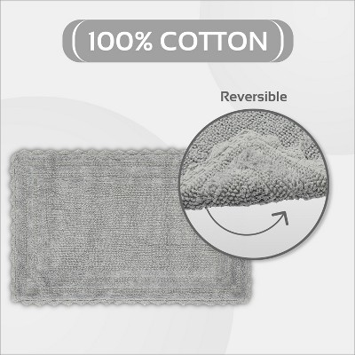 Gray Cotton Tufted Crochet Reversible 2-Piece Bath Rug Set