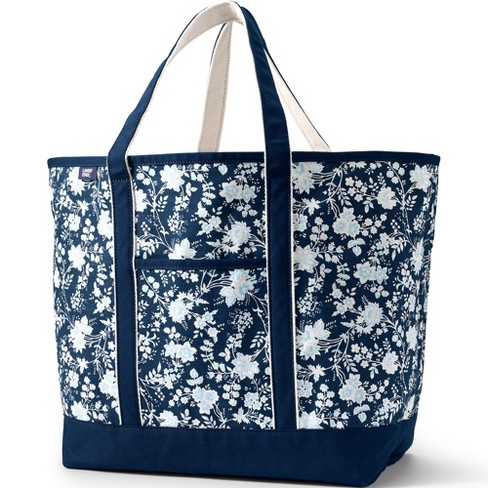 Lands' End Extra Large Print 5 Pocket Zip Top Long Handle Canvas Tote Bag -  - Deep Sea Navy Classic Floral : Target