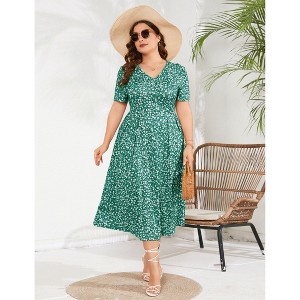 Coolmee Womens Summer Plus Size Maxi Dress Front Twist Short Sleeve Casual V Neck A Line Flowy Loose Long Dress - 1 of 4