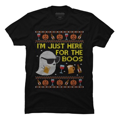 Men's Design By Humans Funny Here For The Boos Ugly Halloween Sweater By DragonTee T-Shirt