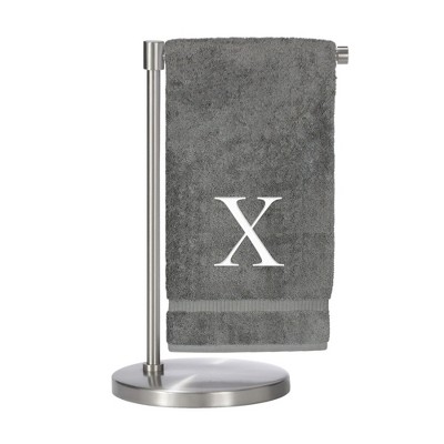 BC BARE COTTON Monogrammed Bath Towel, Personalized Gift, Set of 2 - Gray - Silver Block