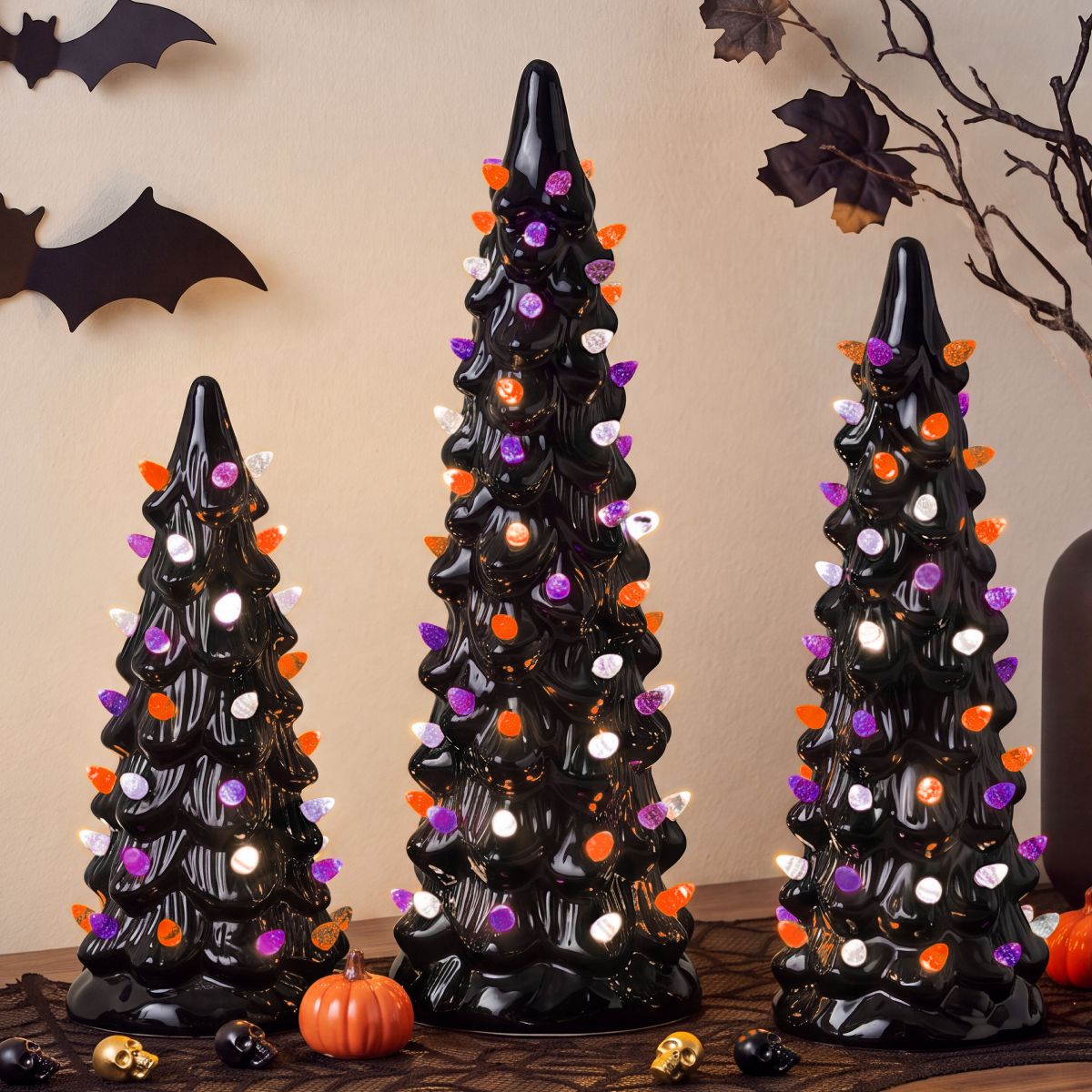 Best Choice Products Set of 3 Pre-Lit Hand-Painted Ceramic Tabletop Christmas Trees – Indoor Holiday Décor