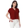 Anna-Kaci Women's Short Sleeve Blouse with Gathered V-Neckline and Rolled Cuffs - 2 of 4