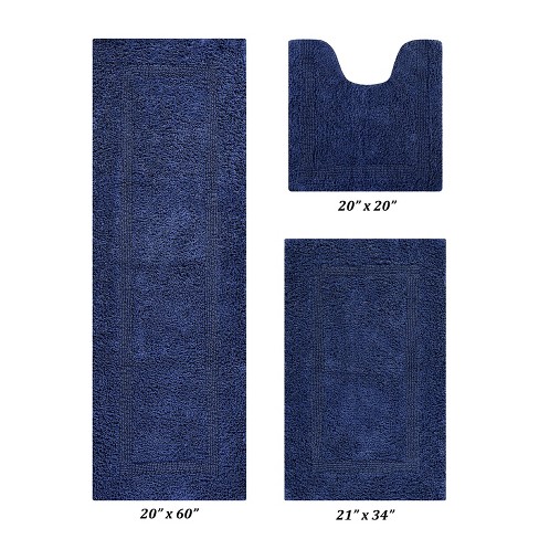 Edge Collection 20 in. x 60 in. Blue 100% Cotton Runner Bath Rug