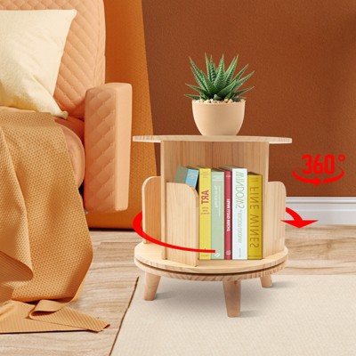 YIYIBYUS Single Shelf 4-Side Revolving Bookcase Rotating Bookshelf Tower, Wood Color