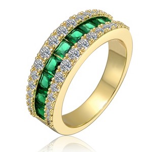Guili 14K Gold Plated Band Ring with Emerald Green and Clear Cubic Zirconia Accents for a Bold, Elegant, and Sparkling Statement Style - 1 of 2