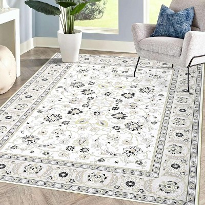 Living Room Rug Vintage Floral Print Carpet Stain Resistant Area Rug with Non-Slip Backing Washable Rugs Low Pile Folding Soft Touch