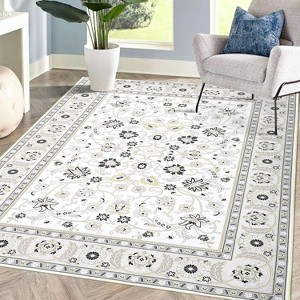 Living Room Rug Vintage Floral Print Carpet Stain Resistant Area Rug with Non-Slip Backing Washable Rugs Low Pile Folding Soft Touch - 1 of 4