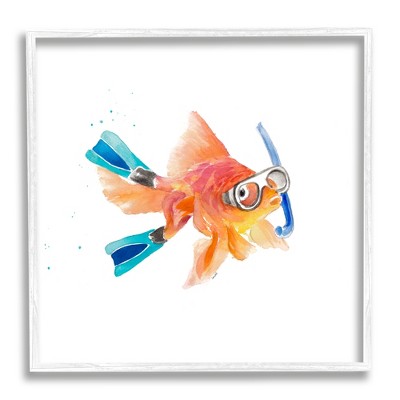 Stupell Industries Goldfish Pet Blue Snorkel Gear Funny Swimming Fish