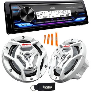 JVC KD-X38MBS Marine Digital Receiver W/ BT, USB, XM Ready + Pair CS-DR6201MW 6.5" White Marine Speakers - 1 of 4