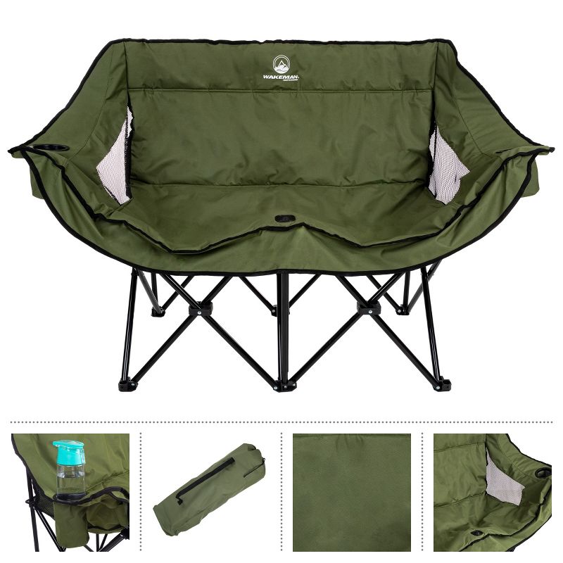 Wakeman Outdoor Camping Chair Loveseat, Olive, 3 of 10