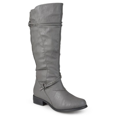 tall grey wide calf boots