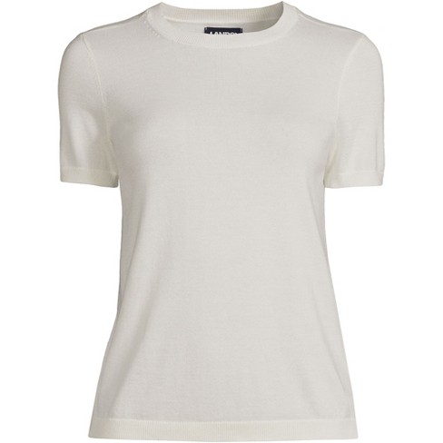 Lands' End Women's Fine Gauge Crew Neck Short Sleeve Tee Sweater - X ...