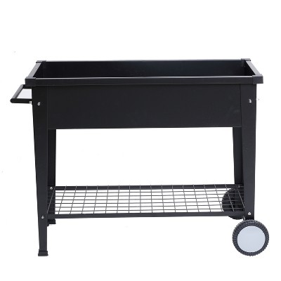 LuxenHome Black Mobile Metal Raised Garden Bed Planter Cart with Legs