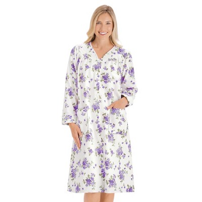 Collections Etc Floral Print Snap Front Long-sleeve Flannel Robe With ...
