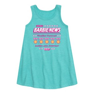 Girls' - Barbie - Barbie News Weather Forecast Sun! Everyday Graphic Sleeveless Aline Dress - 1 of 3
