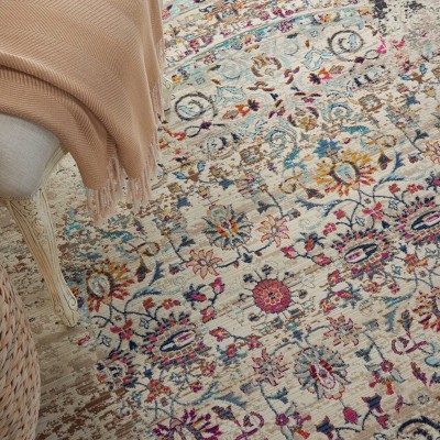 Vintage Kashan 6' Round Ivory Synthetic Easy-Care Rug