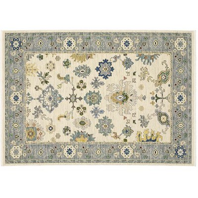 Lucca Ivory and Blue Hand-Knotted Wool Rug 2x3
