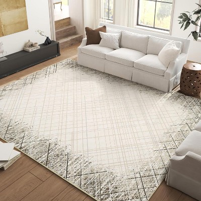 Modern Abstract Washable Rug - Stain Resistant, Non-Slip Low Pile Carpet for Living Room, Bedroom, Dining Room