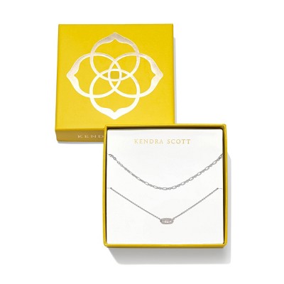 Kendra Scott Rhodium Over Brass Emma Chain/Pendant Necklace Gift Set 2pc - White/Iridescent Glitter Glass