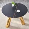 CENGHU Marble Grained Stone Round Dining Table, 42" Stainless Steel Leg Dining Table for 4-6 Pepole, 3-legged Coffee Table for Dining Room, Office - 2 of 4