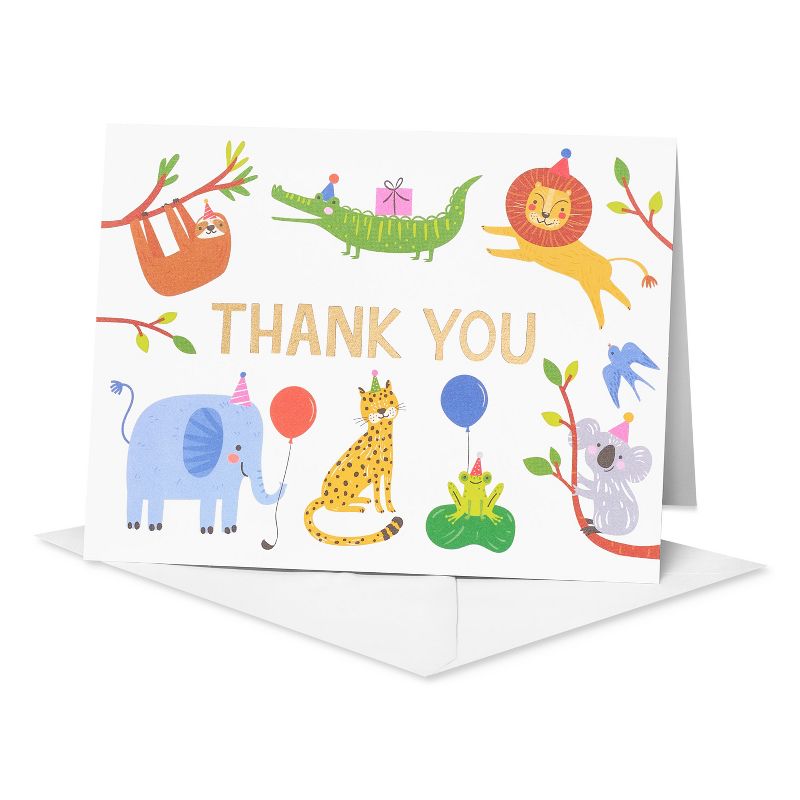 10ct Thank You Animals with Party Hats Cards, 2 of 7