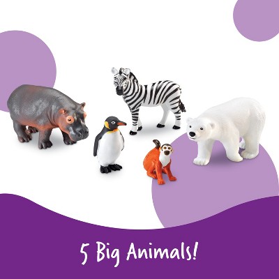 Jumbo Zoo Animal Figures Set with Polar Bear, Zebra, Hippo, Monkey, and Penguin