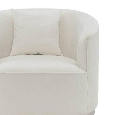 Odette Beige Chenille Barrel Accent Chair with Pillow