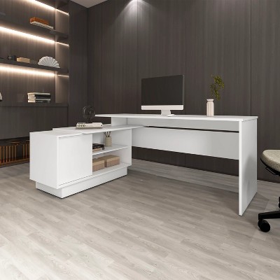 PAGED Home Office Desk 42" L Simple Modern Writing Desk with 2 Storage Shelves and Wooden Frame for Office, Study