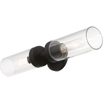 Black Steel 2-Light Vanity with Clear Glass Shades