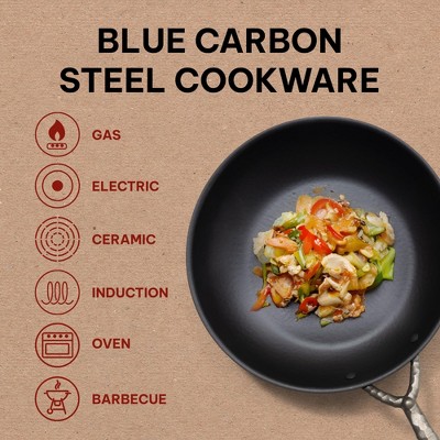 Alva 9.5" Black Carbon Steel Nonstick Frying Pan with Hammered Handle