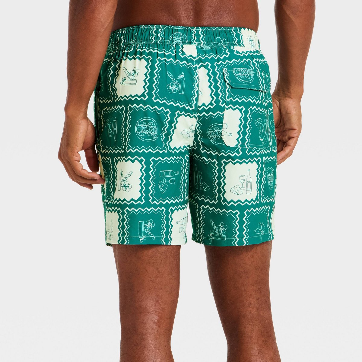 Мужские брюки Goodfellow & Co Men's 7'' Patterned Swim Trunks - Goodfellow & Co™ Green Tile XS — фото 2