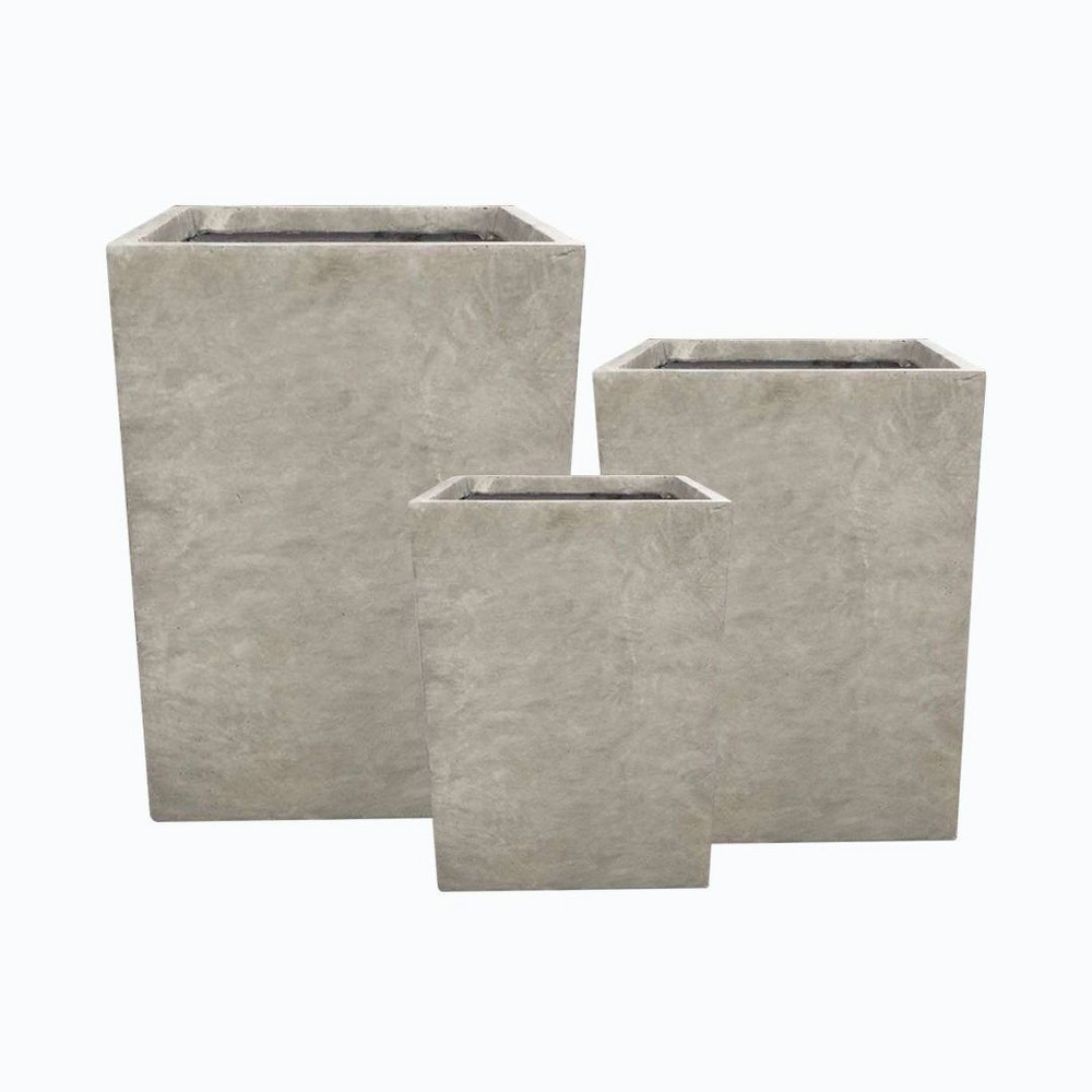 Photos - Flower Pot Set of 3 Kante Lightweight Modern Square Outdoor Planters Weathered Concre