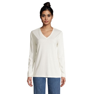 Lands' End Women's Relaxed Supima Cotton Long Sleeve V-Neck T-Shirt