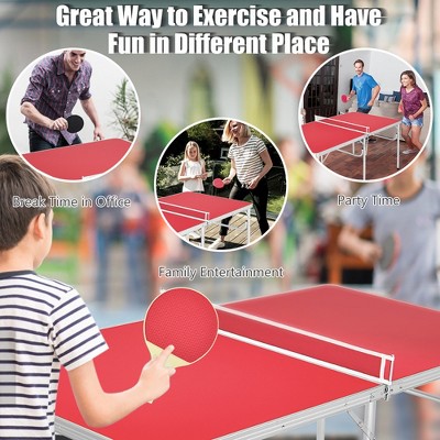 60'' Red Portable Folding Table Tennis Ping Pong Table with Accessories
