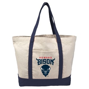 Howard University Primary Logo Canvas Tote Bag With External Pocket, Reusable Shoulder Bag for Shopping, School, Beach - 1 of 4