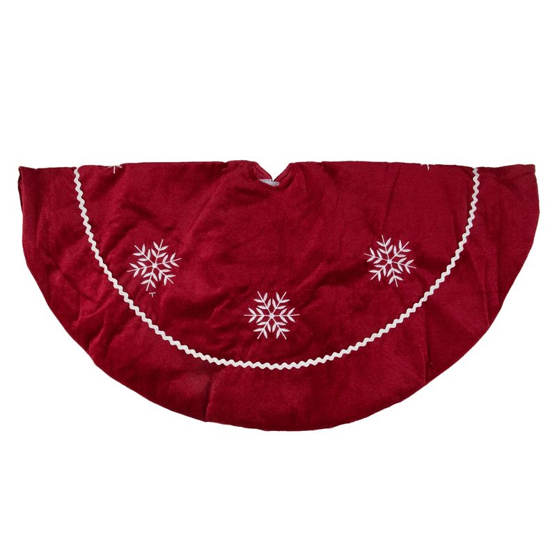Northlight 24" Crimson Red and White Snowflakes Christmas Tree Skirt, 2 of 4