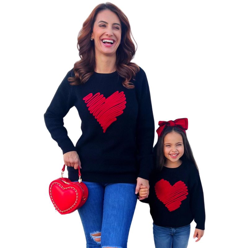 Girls Mommy And Me Love Note Red Heart Sweater - Mia Belle Girls, 1 of 6