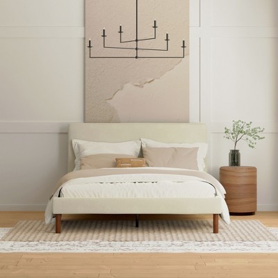 Cream Linen Upholstered Queen Bed Frame with Headboard