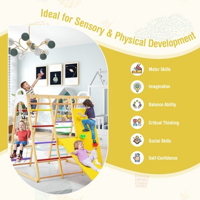 Colorful Wooden 8-in-1 Indoor Jungle Gym with Slide