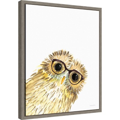 Playful Owl with Glasses Light Brown Canvas Print 16 x 20 inches