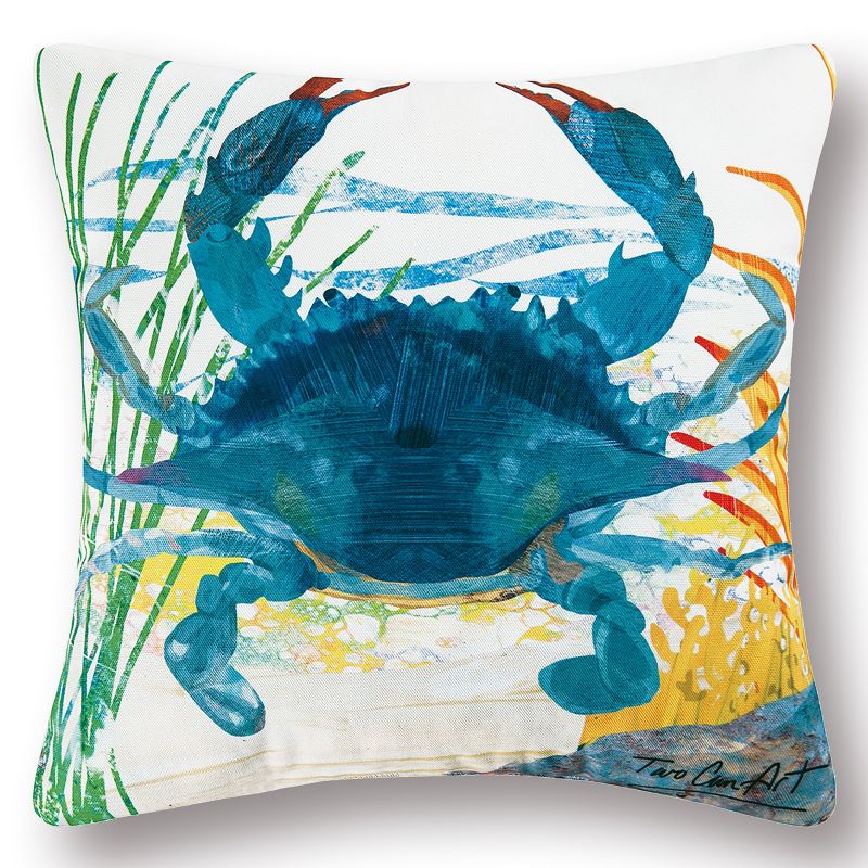 C&F Home 18" x 18" Blue Crab Coastal Indoor/Outdoor Decorative Throw Pillow, 1 of 10