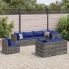 vidaXL Patio Lounge Set with Cushions Sectional Sofa Garden Backyard Poly Rattan - Gray and Blue 8 Piece - 2 of 4