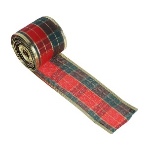 Unique Bargains Gift Wrap Ribbons Scottish Tartan Cloth Red Green Gold Tone 78.74"x1.97" 1 Pc - 1 of 4