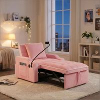 LauKingdom 3-in-1 Convertible Sleeper Single Sofa Bed Accent Chair with Adjustable Recliner Backrest (Blush Pink)