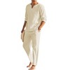 COOFANDY Men's 2 Pieces Cotton Linen Set Henley Shirt Long Sleeve and Casual Beach Pants Summer Yoga Outfits - 4 of 4