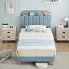 Velvet Upholstered Bed Frame with Storage Headboard, Kids Platform Bed - 3 of 4