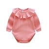 MyKids-Usa Baby Solid Color Ruffle & Buttoned Design Long-Sleeved O-Neck Onesies - 2 of 4
