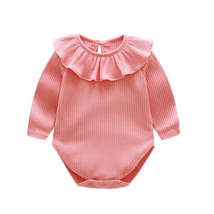 MyKids-Usa Baby Solid Color Ruffle & Buttoned Design Long-Sleeved O-Neck Onesies - 1 of 4